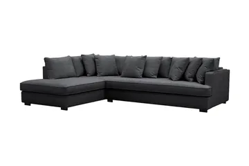 Rossita 4-sits Vänstervänd L-formad Djup Schäslongsoffa med Hel dyna i Chenille - Svart - Möbler - Soffa - Divansoffa & schäslongsoffa - 4 sits soffa med divan