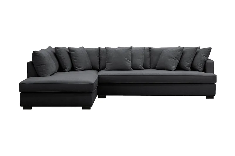 Rossita 4-sits Vänstervänd L-formad Djup Schäslongsoffa med Hel dyna i Chenille - Trenza 01, Svart Chenille - Möbler - Soffa - Divansoffa & schäslongsoffa - 4 sits soffa med divan