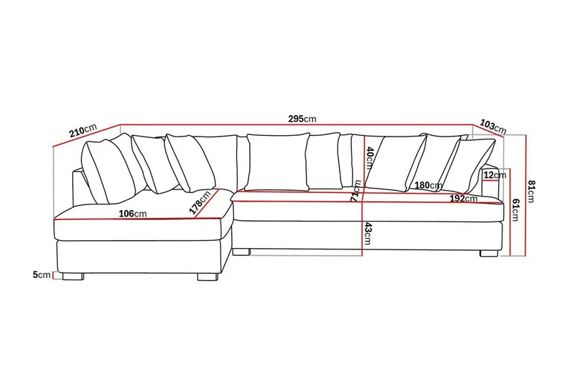 Rossita 4-sits Vänstervänd L-formad Djup Schäslongsoffa med Hel dyna i Tyg - Brun - Möbler - Soffa - Divansoffa & schäslongsoffa - 4 sits soffa med divan