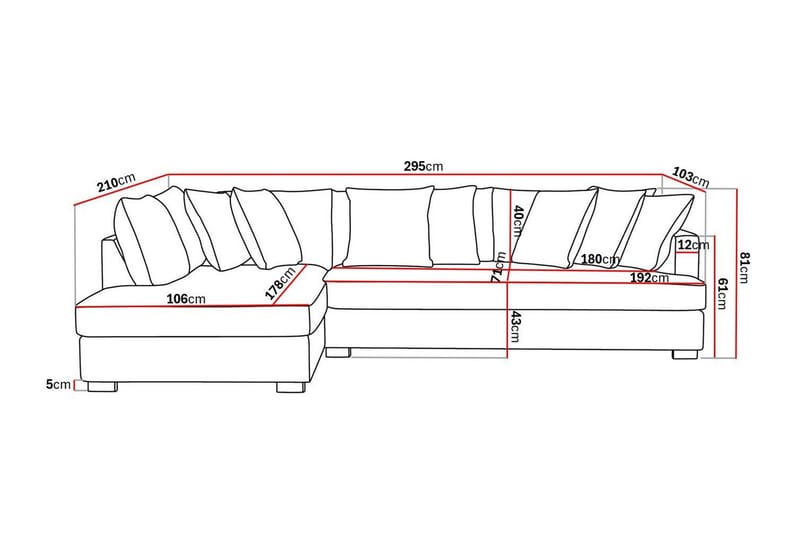 Rossita 4-sits Vänstervänd L-formad Djup Schäslongsoffa med Hel dyna i Tyg - Brun - Möbler - Soffa - Divansoffa & schäslongsoffa - 4 sits soffa med divan