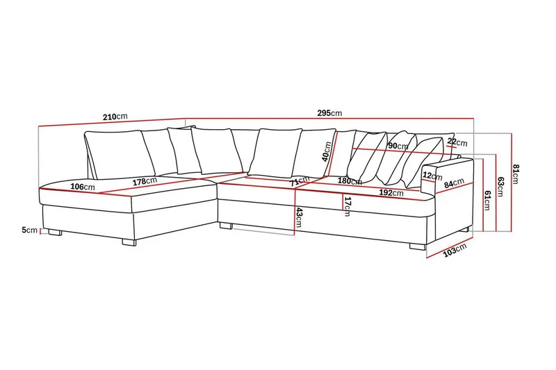 Rossita 4-sits Vänstervänd L-formad Djup Schäslongsoffa med Hel dyna i Tyg - Brun - Möbler - Soffa - Divansoffa & schäslongsoffa - 4 sits soffa med divan