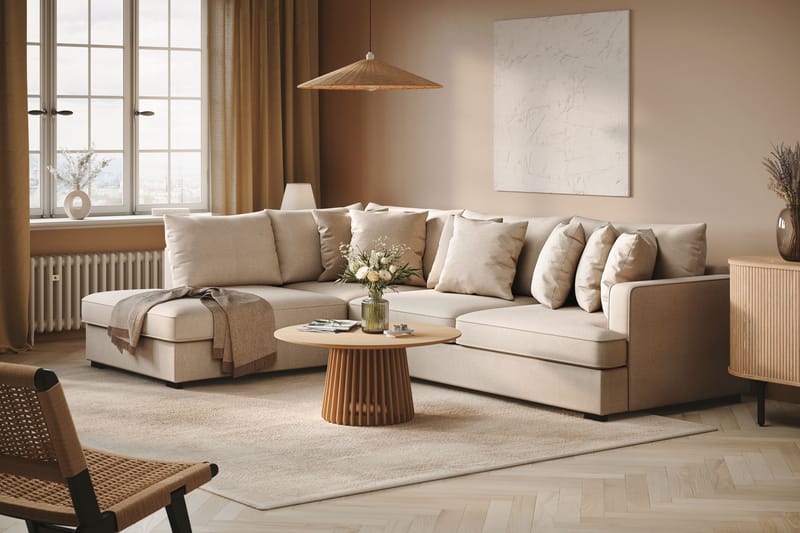 Rossita Djup 4-sits Bouclé L Soffa med Schäslong Vänster - Ljus Beige - Möbler - Soffa - Divansoffa & schäslongsoffa - 4 sits soffa med divan