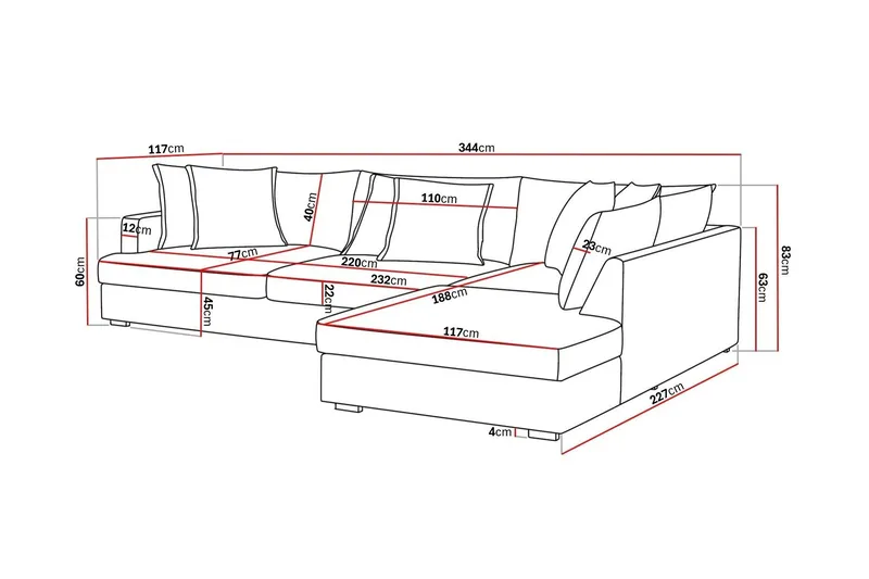 Rossita Lyx 4-sits Extra djup Soffa med Schäslong Höger - Beige Chenille - Möbler - Soffa - Divansoffa & schäslongsoffa - 4 sits soffa med divan