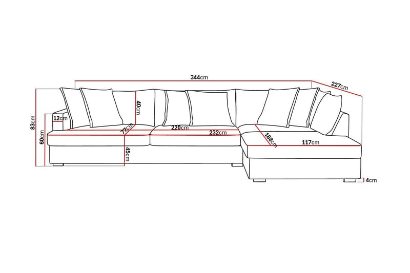 Rossita Lyx 4-sits Extra djup Soffa med Schäslong Höger - Brun Tyg - Möbler - Soffa - Divansoffa & schäslongsoffa - 4 sits soffa med divan