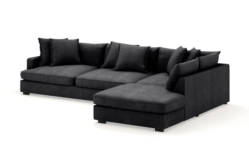 Rossita Lyx 4-sits Extra djup Soffa med Schäslong Höger - Svart Chenille - Möbler - Soffa - Divansoffa & schäslongsoffa - 4 sits soffa med divan