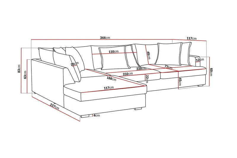Rossita Lyx 4-sits Extra djup Soffa med Schäslong Vänster - Beige Chenille - Möbler - Soffa - Divansoffa & schäslongsoffa - 4 sits soffa med divan