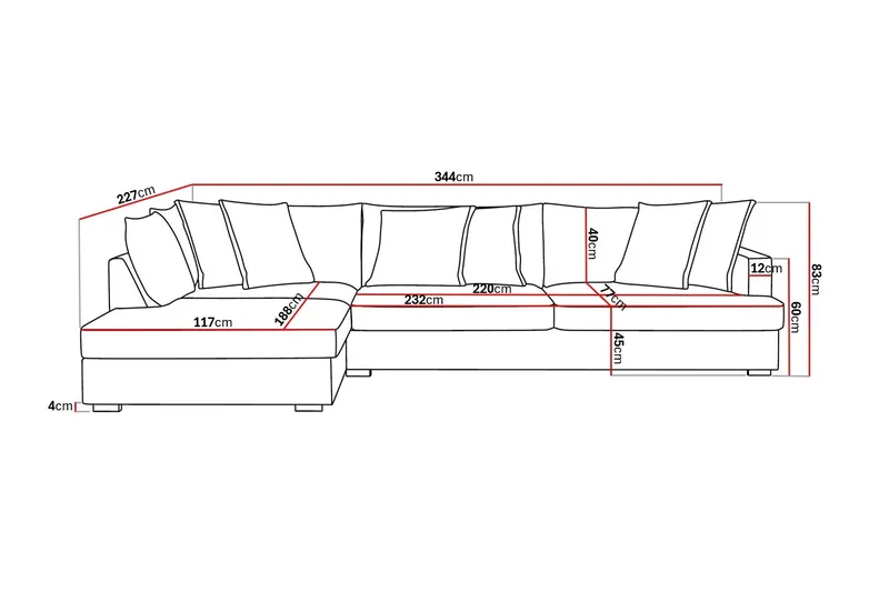 Rossita Lyx 4-sits Extra djup Soffa med Schäslong Vänster - Beige Tyg - Möbler - Soffa - Divansoffa & schäslongsoffa - 4 sits soffa med divan
