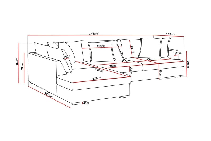 Rossita Lyx 4-sits Extra djup Soffa med Schäslong Vänster - Beige Tyg - Möbler - Soffa - Divansoffa & schäslongsoffa - 4 sits soffa med divan