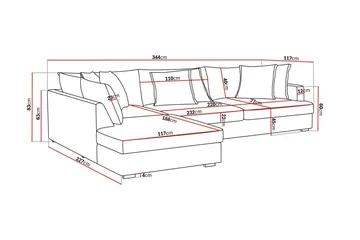 Rossita Lyx 4-sits Extra djup Soffa med Schäslong Vänster - Brun Tyg - Möbler - Soffa - Divansoffa & schäslongsoffa - 4 sits soffa med divan