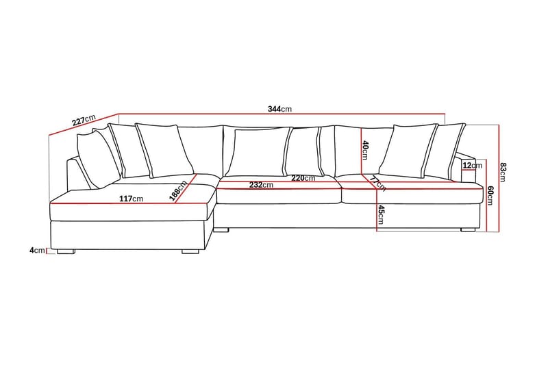 Rossita Lyx 4-sits Extra djup Soffa med Schäslong Vänster - Mörkgrå Manchester - Möbler - Soffa - Divansoffa & schäslongsoffa - 4 sits soffa med divan