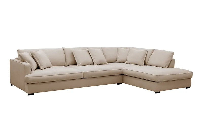 Rossita Lyx 4-sits Högervänd L-formad Extra Djup Schäslongsoffa i Tyg - Beige Tyg - Möbler - Soffa - Divansoffa & schäslongsoffa - 4 sits soffa med divan