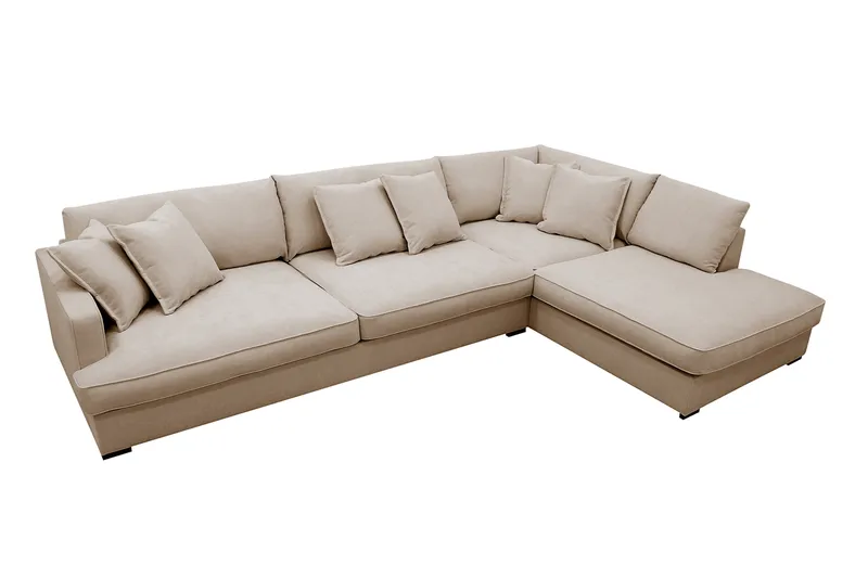 Rossita Lyx 4-sits Högervänd L-formad Extra Djup Schäslongsoffa i Tyg - Beige Tyg - Möbler - Soffa - Divansoffa & schäslongsoffa - 4 sits soffa med divan