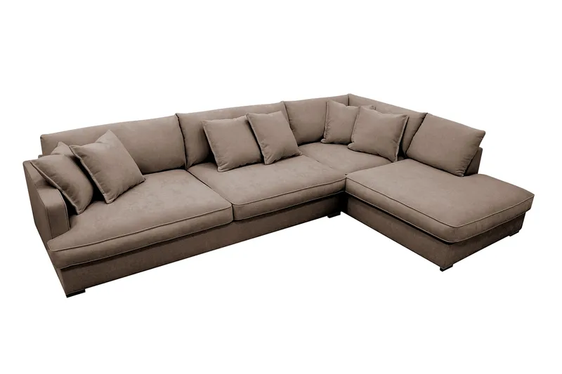 Rossita Lyx 4-sits Högervänd L-formad Extra Djup Schäslongsoffa i Tyg - Brun Tyg - Möbler - Soffa - Divansoffa & schäslongsoffa - 4 sits soffa med divan