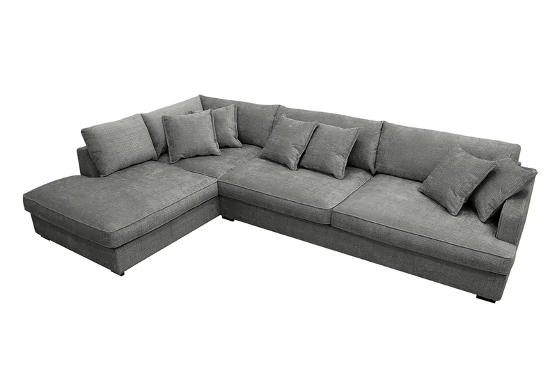Rossita Lyx 4-sits Vänstervänd L-formad Extra Djup Schäslongsoffa i Chenille - Grå Chenille - Möbler - Soffa - Divansoffa & schäslongsoffa - 4 sits soffa med divan