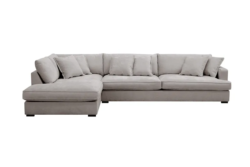 Rossita Lyx 4-sits Vänstervänd L-formad Extra Djup Schäslongsoffa i Chenille, Grå/Brun Chenille