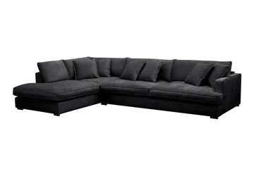 Rossita Lyx 4-sits Vänstervänd L-formad Extra Djup Schäslongsoffa i Chenille - Svart Chenille - Möbler - Soffa - Divansoffa & schäslongsoffa - 4 sits soffa med divan