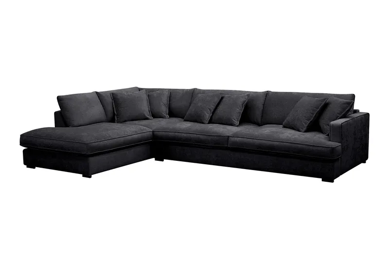 Rossita Lyx 4-sits Vänstervänd L-formad Extra Djup Schäslongsoffa i Chenille - Svart Chenille - Möbler - Soffa - Divansoffa & schäslongsoffa - 4 sits soffa med divan