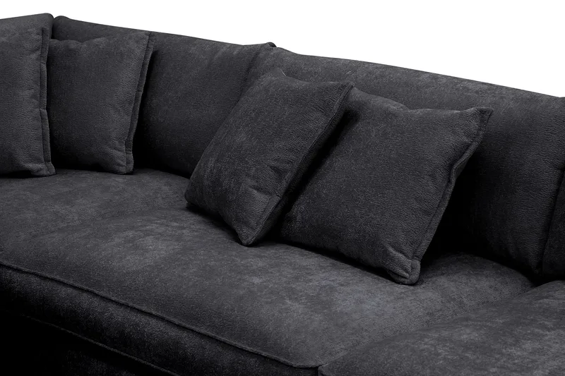 Rossita Lyx 4-sits Vänstervänd L-formad Extra Djup Schäslongsoffa i Chenille - Svart Chenille - Möbler - Soffa - Divansoffa & schäslongsoffa - 4 sits soffa med divan