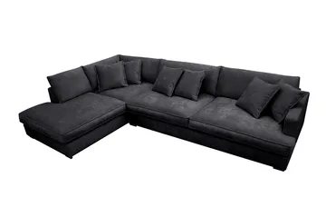 Rossita Lyx 4-sits Vänstervänd L-formad Extra Djup Schäslongsoffa i Chenille - Svart Chenille - Möbler - Soffa - Divansoffa & schäslongsoffa - 4 sits soffa med divan