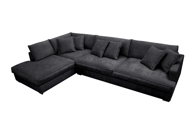 Rossita Lyx 4-sits Vänstervänd L-formad Extra Djup Schäslongsoffa i Chenille - Svart Chenille - Möbler - Soffa - Divansoffa & schäslongsoffa - 4 sits soffa med divan
