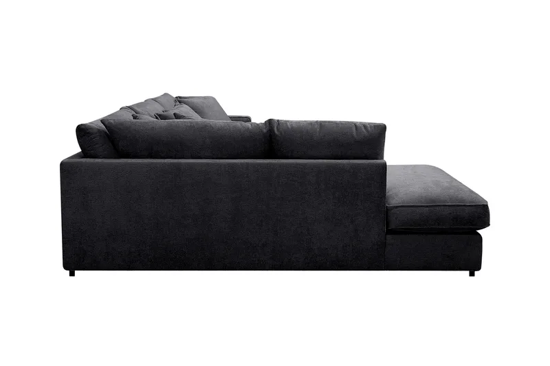 Rossita Lyx 4-sits Vänstervänd L-formad Extra Djup Schäslongsoffa i Chenille - Svart Chenille - Möbler - Soffa - Divansoffa & schäslongsoffa - 4 sits soffa med divan