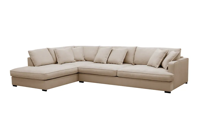 Rossita Lyx 4-sits Vänstervänd L-formad Extra Djup Schäslongsoffa i Tyg - Beige Tyg - Möbler - Soffa - Divansoffa & schäslongsoffa - 4 sits soffa med divan