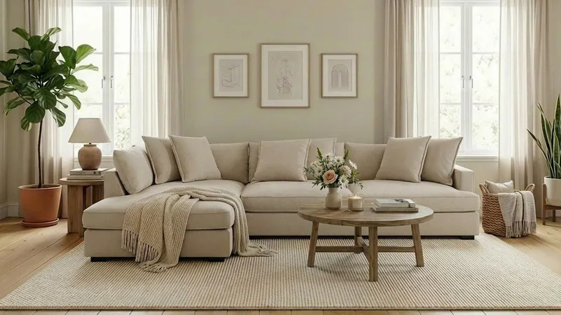 Rossita Lyx 4-sits Vänstervänd L-formad Extra Djup Schäslongsoffa i Tyg - Beige Tyg - Möbler - Soffa - Divansoffa & schäslongsoffa - 4 sits soffa med divan