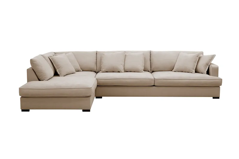 Rossita Lyx 4-sits Vänstervänd L-formad Extra Djup Schäslongsoffa i Tyg, Beige Tyg