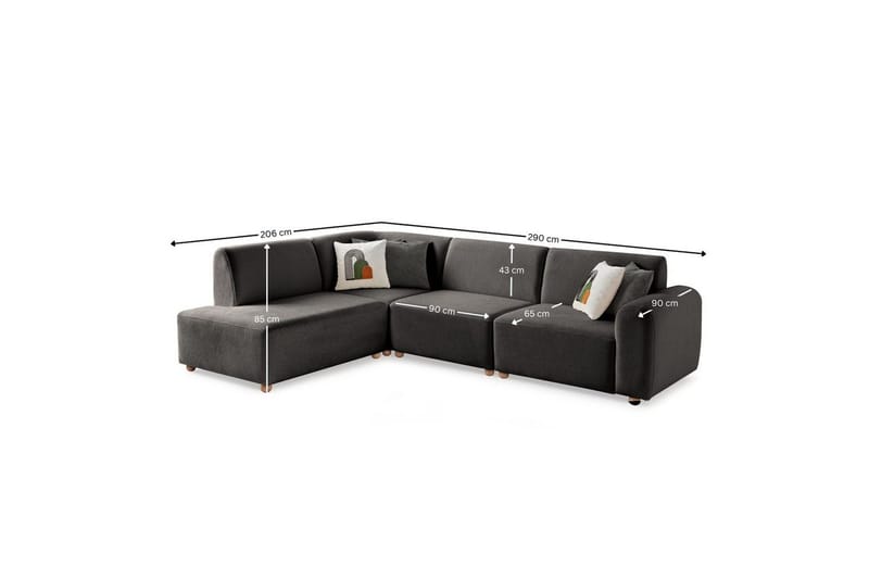 Rynvar Soffa med Schäslong 4-sits - Antracit - Möbler - Soffa - Divansoffa & schäslongsoffa - 4 sits soffa med divan