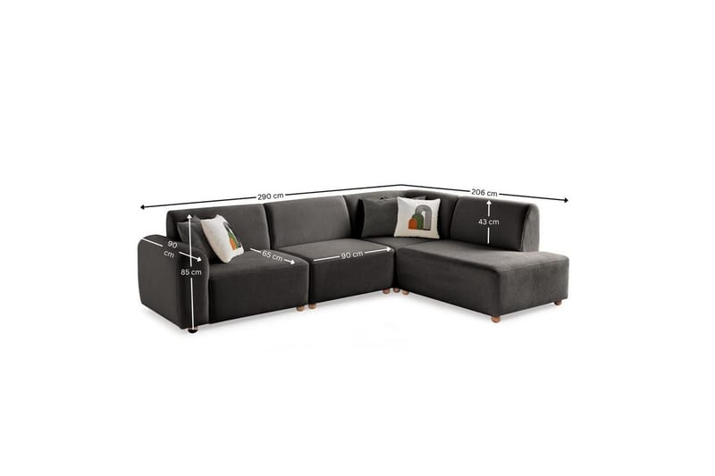 Rynvar Soffa med Schäslong 4-sits - Antracit - Möbler - Soffa - Divansoffa & schäslongsoffa - 4 sits soffa med divan