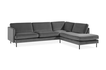 Sammetssoffa Elion 2,5-sits med Schäslong Höger - Ljusgrå - Möbler - Soffa - Divansoffa & schäslongsoffa - 2 sits soffa med divan