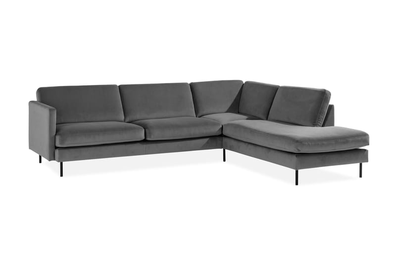 Sammetssoffa Elion 2,5-sits med Schäslong Höger - Ljusgrå - Möbler - Soffa - Divansoffa & schäslongsoffa - 2 sits soffa med divan