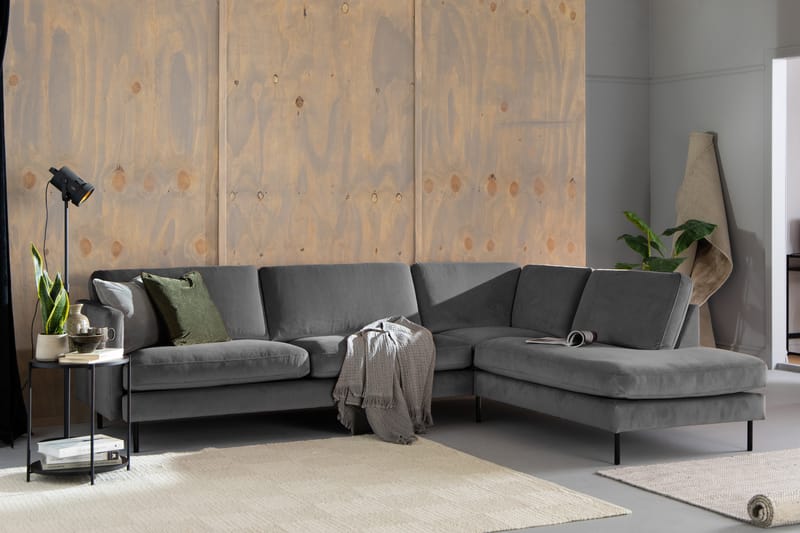 Sammetssoffa Elion 2,5-sits med Schäslong Höger - Ljusgrå - Möbler - Soffa - Divansoffa & schäslongsoffa - 2 sits soffa med divan