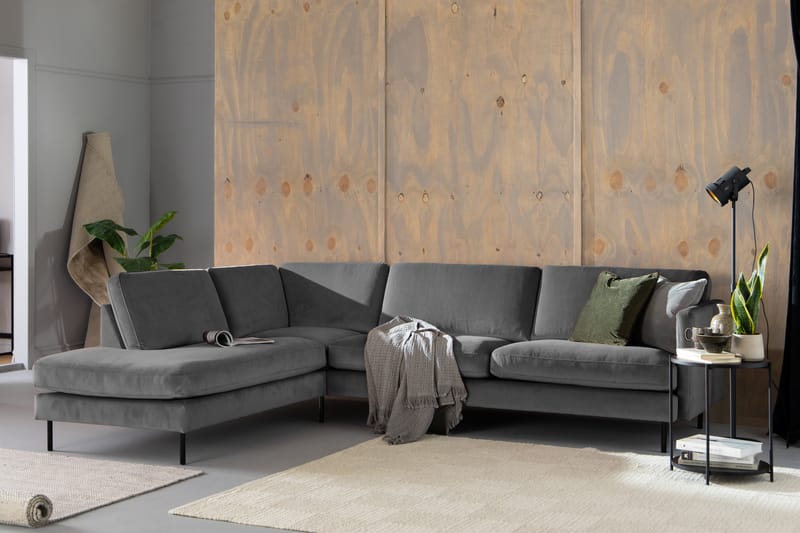 Sammetssoffa Elion 2,5-sits med Schäslong Vänster - Ljusgrå - Möbler - Soffa - Divansoffa & schäslongsoffa - 2 sits soffa med divan