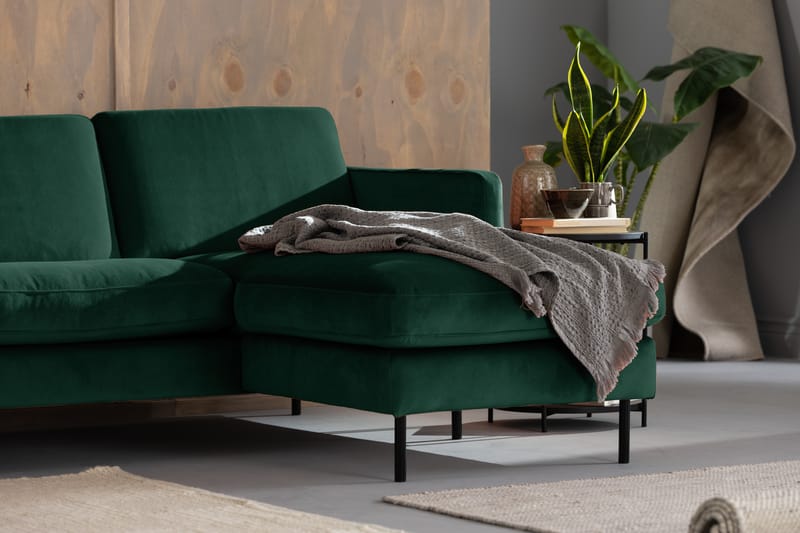 Sammetssoffa Elion 2-sits med Divan Höger - Grön - Möbler - Soffa - Divansoffa & schäslongsoffa - 2 sits soffa med divan