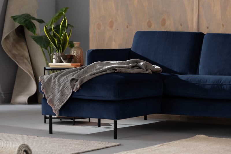 Sammetssoffa Elion 2-sits med Divan Vänster - Blå - Möbler - Soffa - Divansoffa & schäslongsoffa - 2 sits soffa med divan
