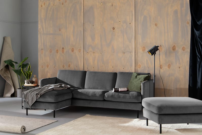 Sammetssoffa Elion 2-sits med Divan Vänster - Ljusgrå - Möbler - Soffa - Divansoffa & schäslongsoffa - 2 sits soffa med divan