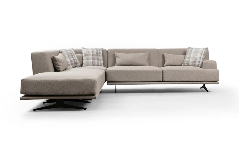 Sanroman Vänstervänd L-formad Schäslongsoffa 302 cm i Tyg, Beige