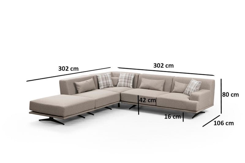 Sanroman Vänstervänd L-formad Schäslongsoffa 302 cm i Tyg - Beige - Möbler - Soffa - Divansoffa & schäslongsoffa