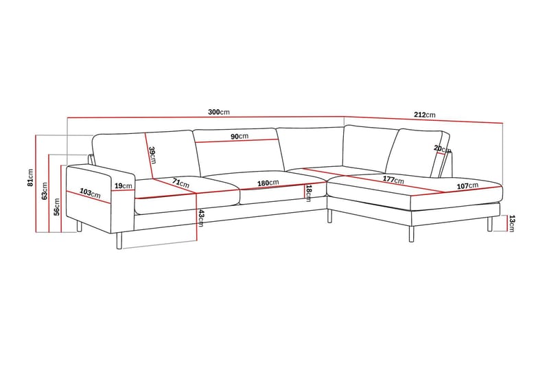Scandi Djup 4-sits Soffa med Schäslong Höger i Chenille - Mörkbeige - Möbler - Soffa - Divansoffa & schäslongsoffa - 4 sits soffa med divan