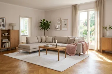 Scandi Djup 4-sits Soffa med Schäslong Vänster i Chenille - Beige - Möbler - Soffa - Divansoffa & schäslongsoffa - 4 sits soffa med divan