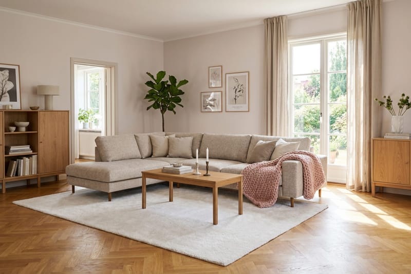 Scandi Djup 4-sits Soffa med Schäslong Vänster i Chenille - Beige - Möbler - Soffa - Divansoffa & schäslongsoffa - 4 sits soffa med divan