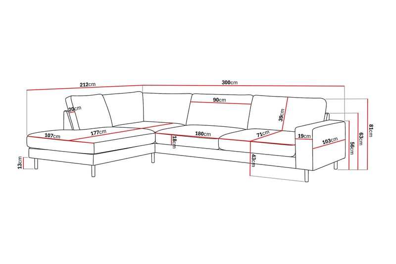 Scandi Djup 4-sits Soffa med Schäslong Vänster i Chenille - Beige - Möbler - Soffa - Divansoffa & schäslongsoffa - 4 sits soffa med divan
