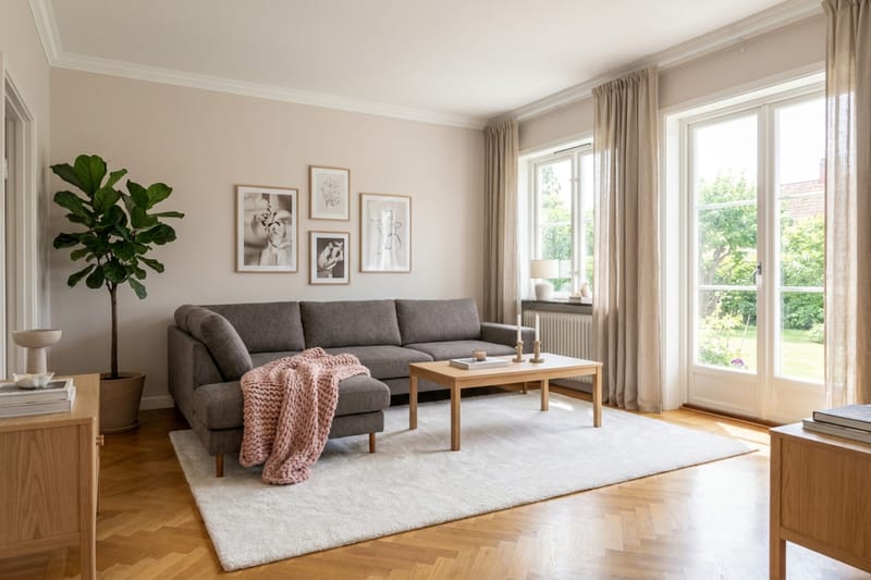 Scandi Djup 4-sits Soffa med Schäslong Vänster i Chenille - Grå - Möbler - Soffa - Divansoffa & schäslongsoffa - 4 sits soffa med divan