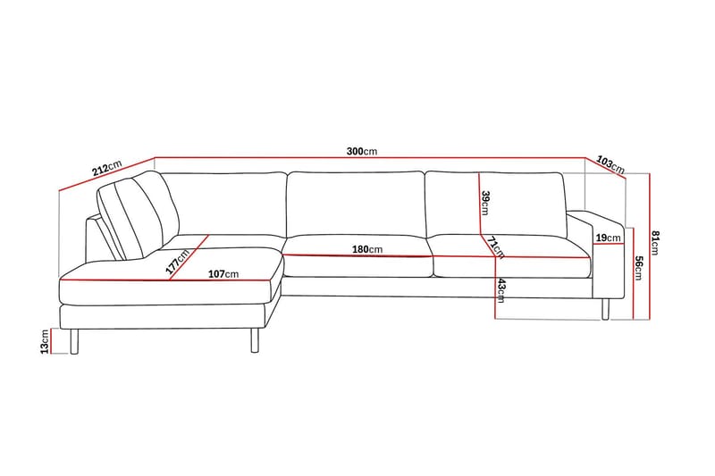 Scandi Djup 4-sits Soffa med Schäslong Vänster i Chenille - Mörkbeige - Möbler - Soffa - Divansoffa & schäslongsoffa - 4 sits soffa med divan