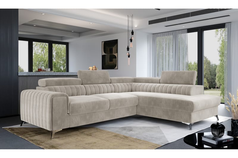 Schäslongsoffa Laucha Höger - Beige - Möbler - Soffa - Divansoffa & schäslongsoffa - 4 sits soffa med divan