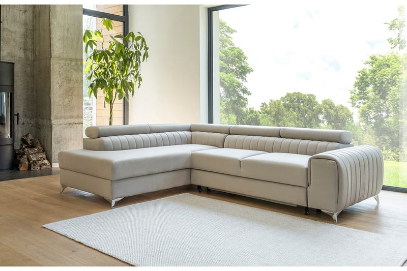 Schäslongsoffa Laucha Vänster - Beige - Möbler - Soffa - Divansoffa & schäslongsoffa - 4 sits soffa med divan