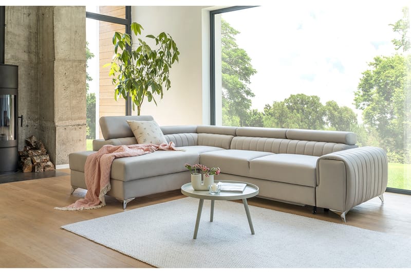 Schäslongsoffa Laucha Vänster - Beige - Möbler - Soffa - Divansoffa & schäslongsoffa - 4 sits soffa med divan