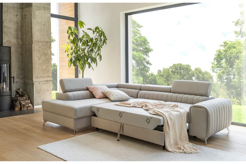 Schäslongsoffa Laucha Vänster - Beige - Möbler - Soffa - Divansoffa & schäslongsoffa - 4 sits soffa med divan