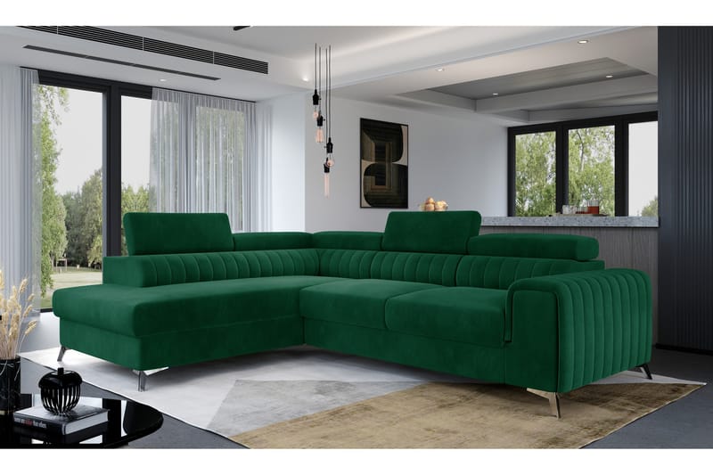 Schäslongsoffa Laucha Vänster - Grön - Möbler - Soffa - Divansoffa & schäslongsoffa - 4 sits soffa med divan